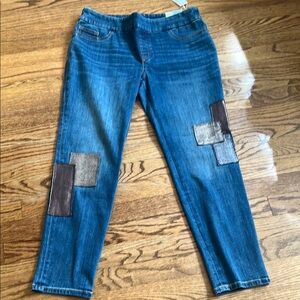 Chico's Blue Straight Leg Jeans with Patchwork